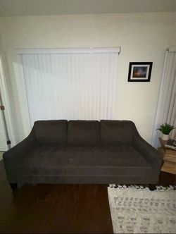 Charcoal Gray 3-Seat Sofa – Soft Microfiber, Good Condition