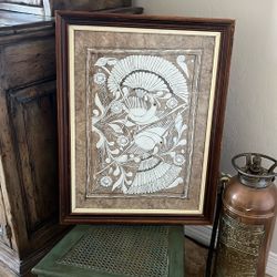 Antique Vintage Primitive Bird Art Framed Art 