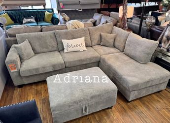Beautiful‼️3-Pc Corduroy Sectional Sofa With Storage Ottoman And USB Port
