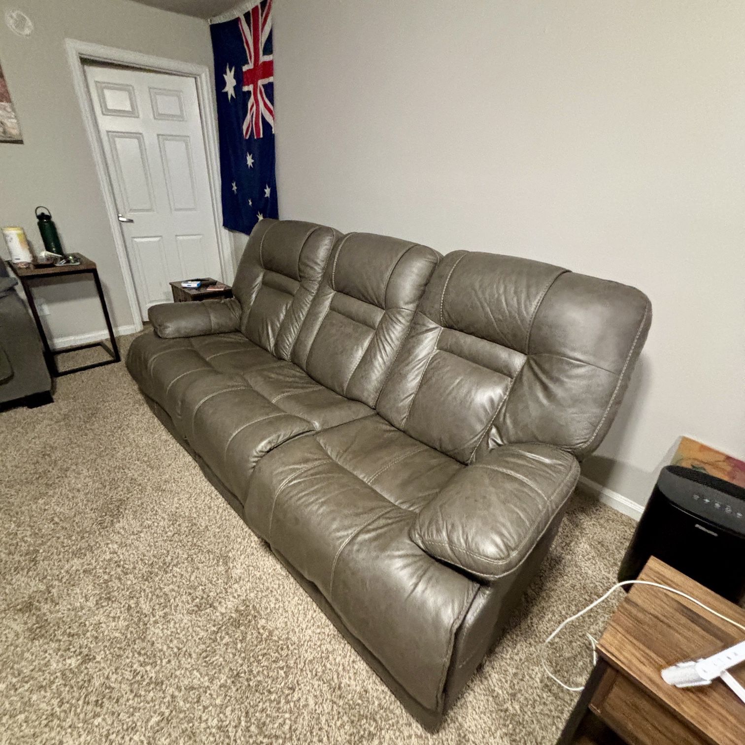 Grey Power Recliner with Sheepskin Leather 