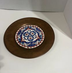 Vintage Grand Caglar Turkish Handmade Wall Round Tiles Brass or Trivets Dogus