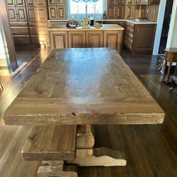 Custom Hemlock Fir Trestle Dining Table & Bench