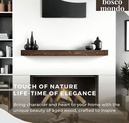BoscoMondo Solid Wood Fireplace Mantel Shelf, Floating Mantle for Living Room, Farmhouse Rustic Wood Mantel, Easy Wall Mount with Heavy-Duty Metal Bra