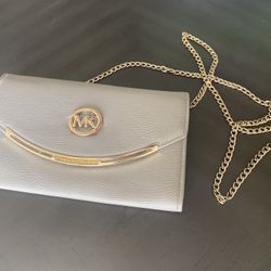 Gray And Gold Michael Kors Leather Designer Chain Purse