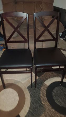 Set of 2 Wood Folding Chairs with Padded Seats