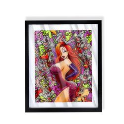 jessica rabbit art piece on black frame