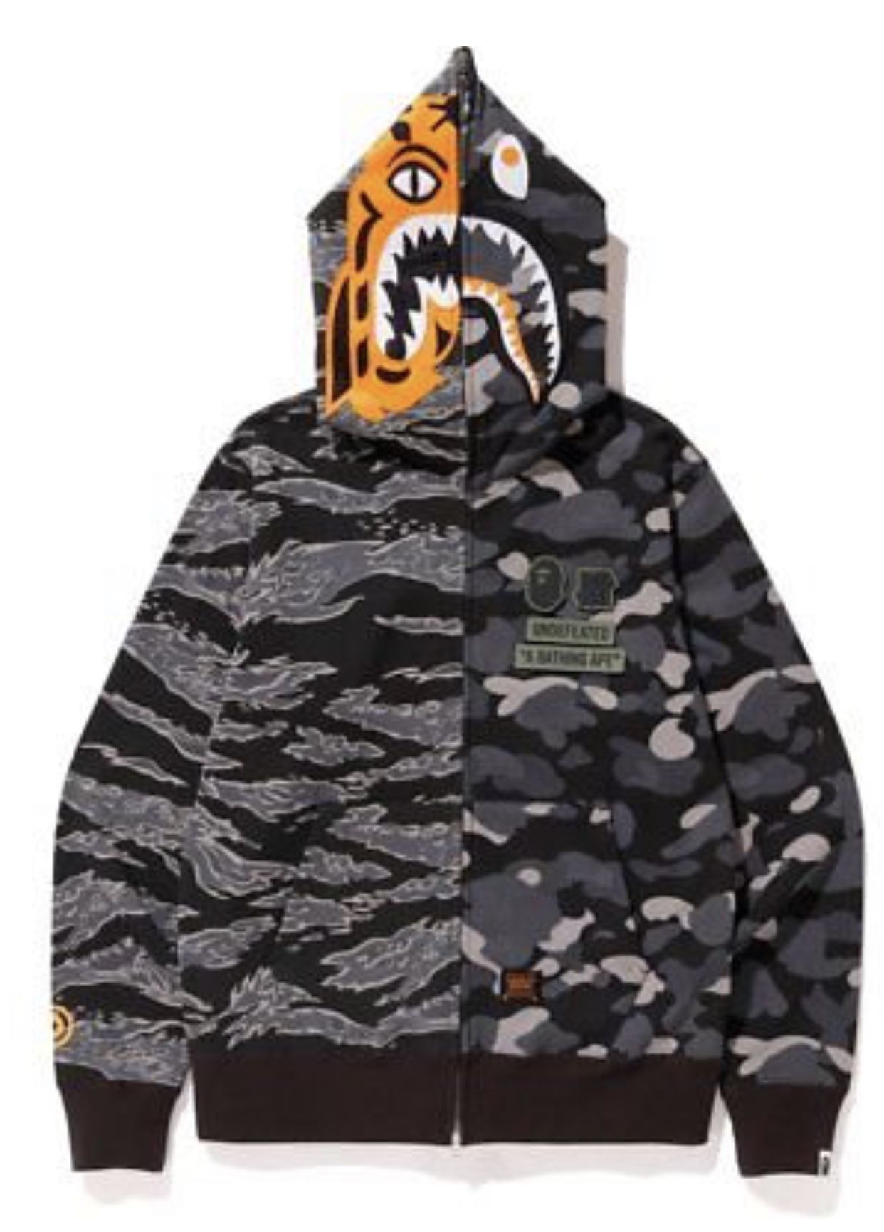 Undefeated x BAPE UNDFTD A Bathing Ape Tiger Shark Half Full Zip Hoodie Camo | medium | brand new