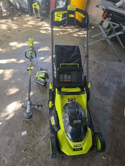 Ryobi law mover and brush cutter with one 40V 6Ah battery and charger