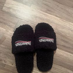 Balenciaga black fur slides