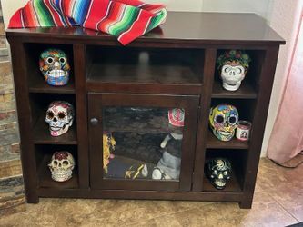 Dark Wood TV Stand with Glass Cabinet Door