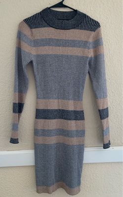 Striped Ribbed Knit Bodycon Sweater Dress