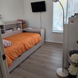 Twin Size Bed With Drawers, Shelves And Desk 