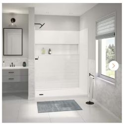 NexTile 60 in. W x 30 in. D x 74 in. H Four-Piece Direct-to-Stud Composite Alcove Subway Tile Shower Wall Kit in White