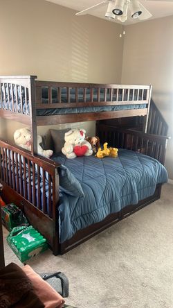 Dark Wood Twin over Full Bunk Bed