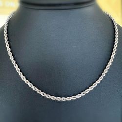 10k solid white gold rope chain necklace 16.5” 2.7mm 11.4 grams