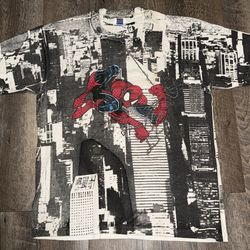 Vintage Marvel Spiderman City AOP Shirt size XL 1991