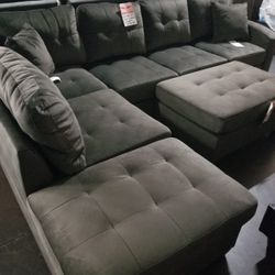 Chocolate microfiber sectional with ottoman