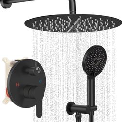 12 Inch Shower Faucet Set, High Pressure Shower Head and Handheld 3 Jet Combo Kit, Bathroom Wall Mount Rain Shower System, Includes Valve and Bathroom