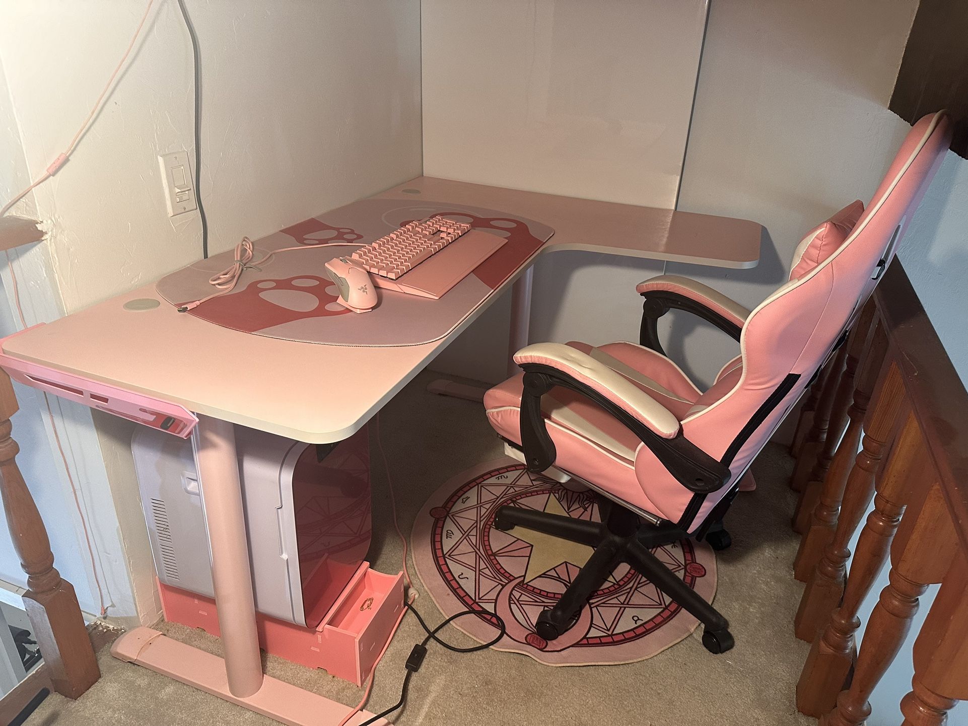 Razer- Quartz Pink  Headphones, Wireless Mouse, Keyboard, (pink mini Fridge,  Pink Desk, Pink Gaming Chair And Mouse Pad)