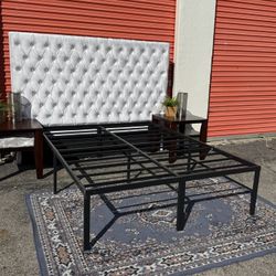 Queen Size Headboard And 18”h Frame $195, Set Of 2 End Tables $85