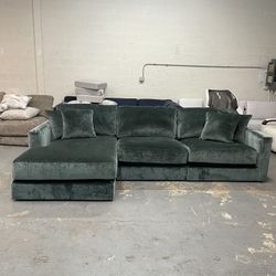 Green velvet suede sectional couch