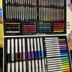 Case of Markers and Pencils With Drawing Paper