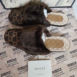 GUCCI Men's Square G Faux Fur Slippers Size 8.5