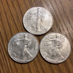 Three Silver American Eagles   1996