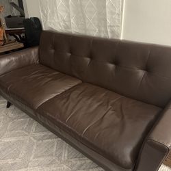 Leather Midcentury Modern Couch and Armchair Set