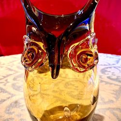 Awesome decorative fusion glass art vase Owl; H9.5xW4.5 inch Lbs 2.7 Decorative fusion glass art sculpture Owl vase; Shades of fire brown Excellent li