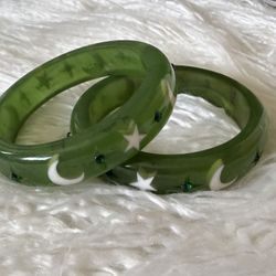 CUTE pair of Green 3/4” Moon And  Stars Bangle bracelet by Splendette!