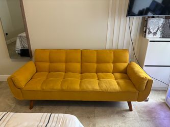 Futon Sofa Bed W/Padded Armrests Yellow