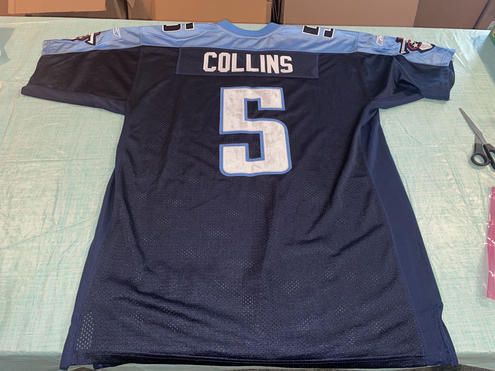 NFL REEBOK Adult 54 Authentic Tennessee Titans Kerry Collins #5 Blue Jersey Pro