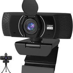 Webcam for PC 1080P with Microphone,Computer Camera 110° Field of View Streaming Camera with Cover Tripod Auto Light Correction Webcams for Zoom,Video