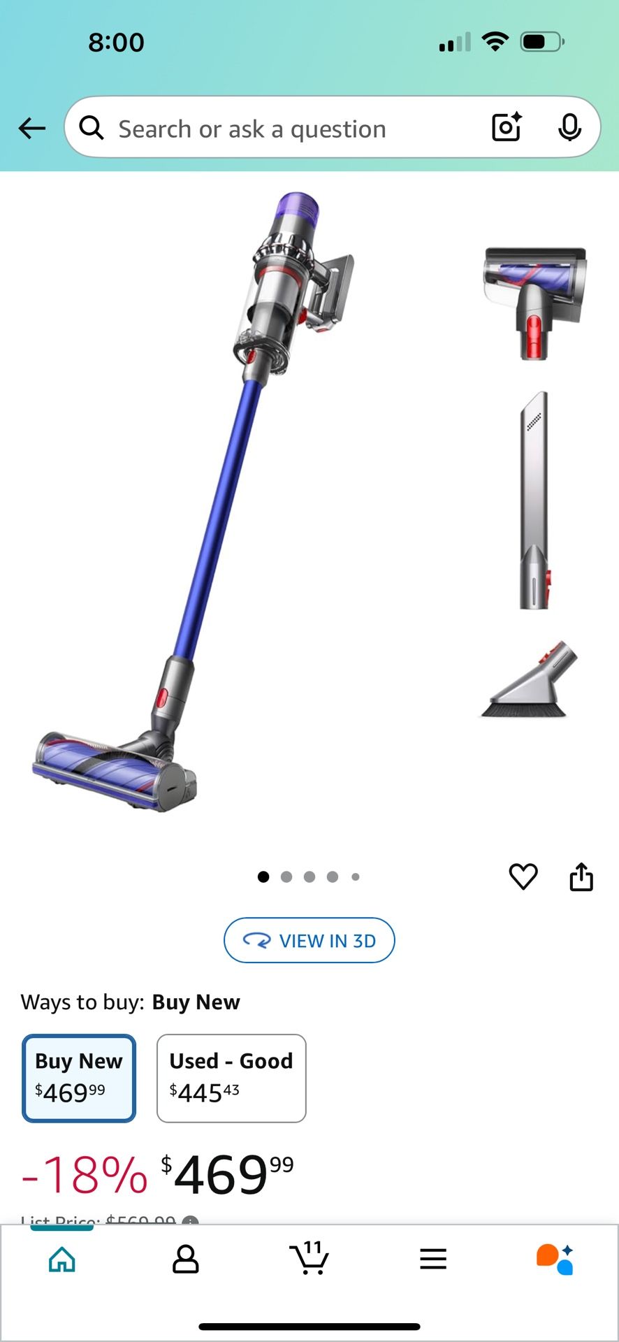 Dyson V11 Origin Cordless Vacuum, Nickel/Blue