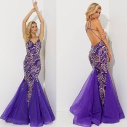 New With Tags Jasz Couture Beaded & Sequin Open Back Mermaid Prom Dress & Formal Dress $159