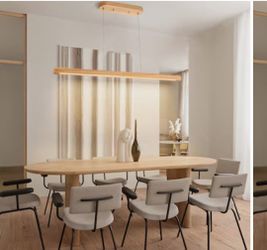 GoYeel Natural Wood Color Farmhouse Linear LED Large Hanging Kitchen Island Light 