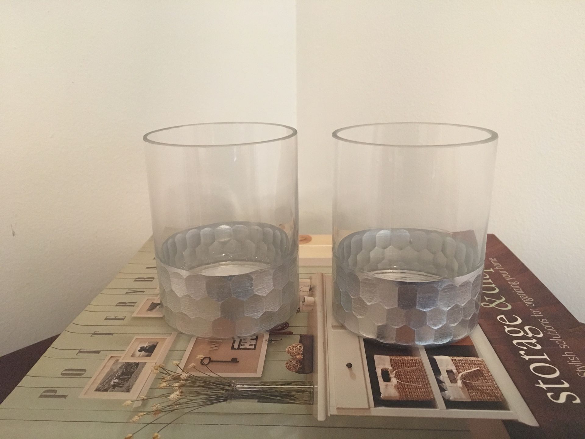 Two Glass and Silver Candle Holders or Tumblers