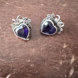 Vintage Heart Shape Amethyst Sterling Silver Pendant Signed