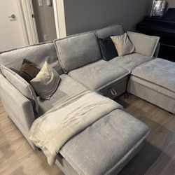 U-Shape Sectional Couch with Storage & Ottoman