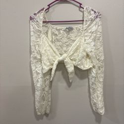 White Lace Tie-Front Crop Top