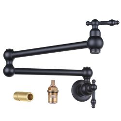 Wall Mounted Pot Filler with 2-Handles Double Joint Swing Arm in Matte Black $92.36