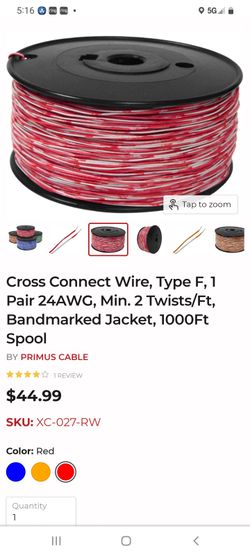 Cross Connect Wire, Type F, 1 Pair 24AWG, Min. 2 Twists/Ft, Bandmarked Jacket, 1000Ft Spool