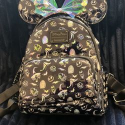 Disney Parks Loungefly Nightmare Before Christmas Holographic Mickey Minnie Ears and Backpack