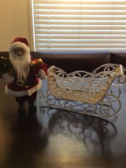 Christmas Santa Sleigh And Standing Santa Claus 