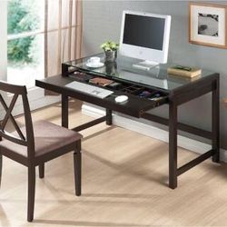 Wood & Glass Office Study Desk & With Sliding Keyboard Tray Drawer