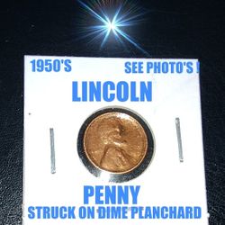 1950'S LINCOLN PENNY STRUCK ON A DIME PLANCHET ! SEE PHOTO'S !