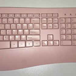 Pink Wireless Keyboard and Mouse - Full Size Ergonomic Keyboard with Palm Wrist