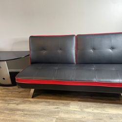 Futon In Black And Red Leather