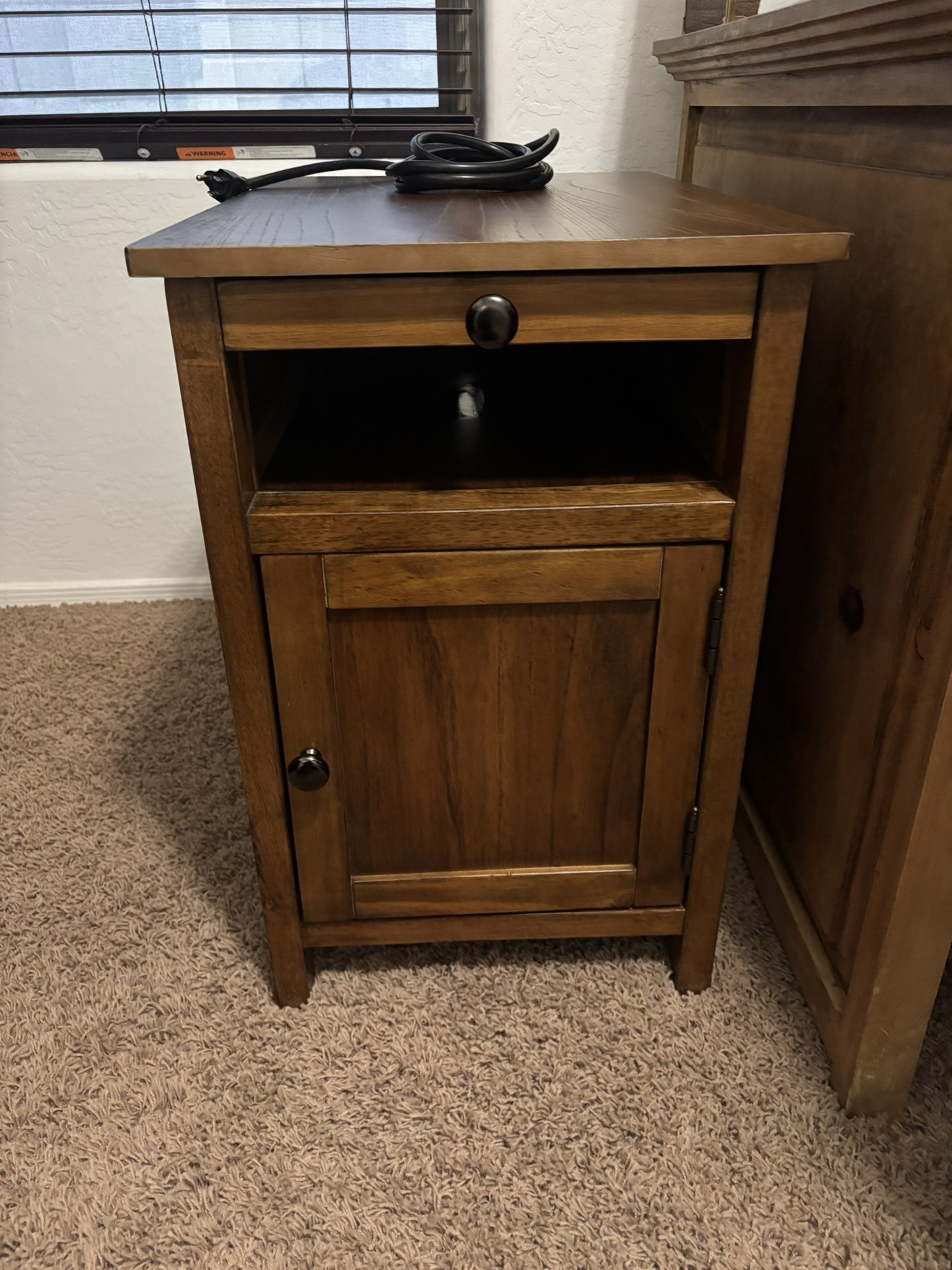 Brown end Table With Power Cord And USB